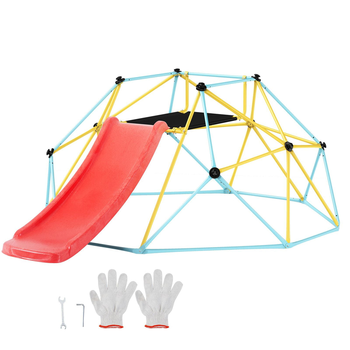 Climbing Dome, for Kids 3 to 9 Years Old, 8FT Geometric Dome Climber with Slide,Jungle Gym Supports 600LBS and Easy Assembly, with Climbing Grip, Outdoor and Indoor Play Equipment for Kids