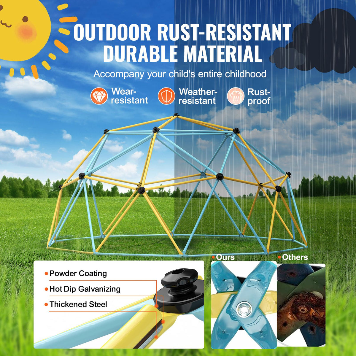Climbing Dome,Jungle Gym Supports 750LBS and Easy Assembly, 12FT Geometric Dome Climber Play Center for Kids 3 to 10 Years Old, with Climbing Grip, Outdoor Backyard Play Equipment for Kids