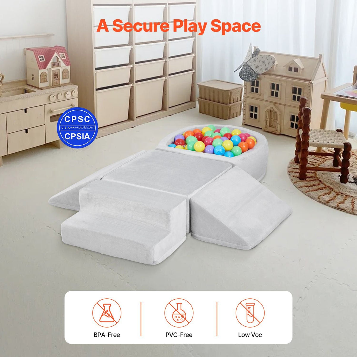 Climbing Toys, 5-Piece Set, Foam Climbing Blocks for Toddlers 6 Months to 3 Years, Baby Climbing Blocks with Ball Pit (Balls Not Included), Indoor Climb and Crawl Activity Playset for Crawling