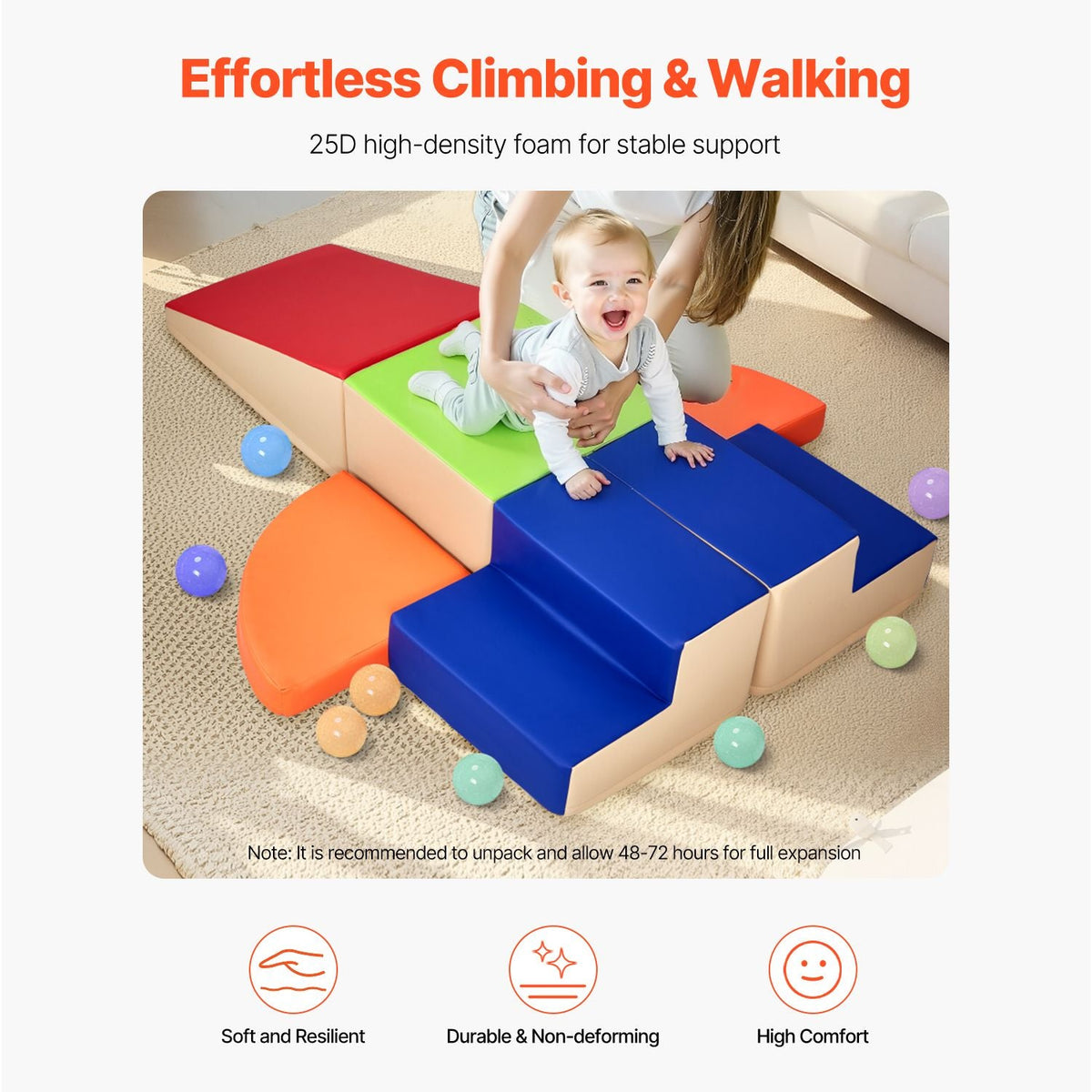 Climbing Toys, 6-Piece Set, Foam Climbing Toys for Toddlers 6 Months to 3 Years Old, PU Leather Climbing Blocks, Indoor Climb and Crawl Activity Playset for Crawling & Sliding, Easy to Clean