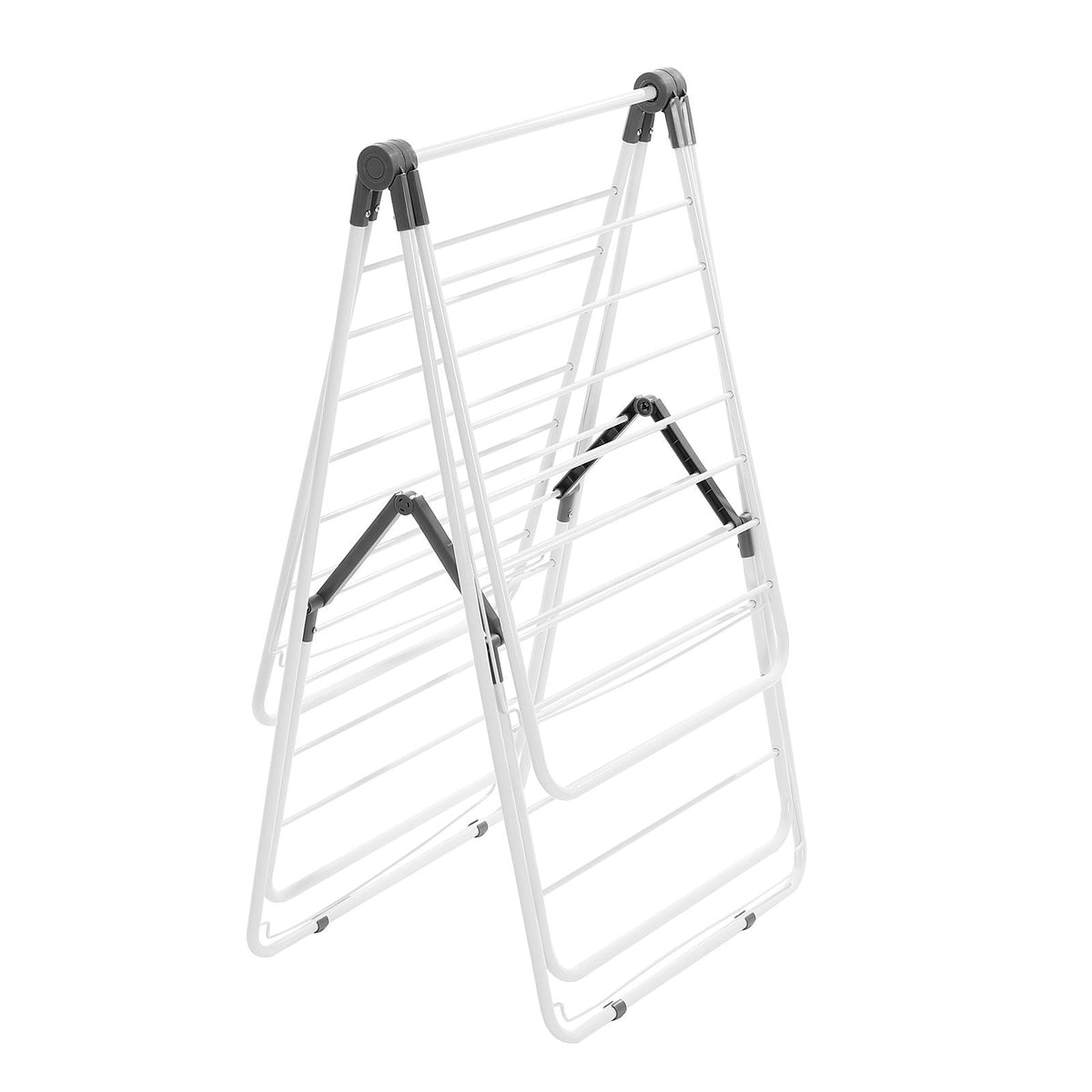 Clothes Drying Rack, 2-Tier Foldable Laundry Dryer Rack with Sock Clips & 31 Dry Rods, Metal Height Adjustable Drying Racks for Outdoor & Indoor, Free-Standing & Space-Saving Hanger, White