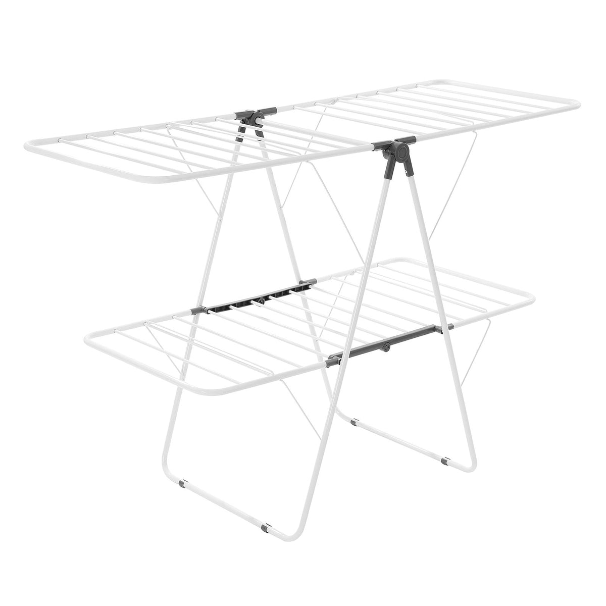 Clothes Drying Rack, 2-Tier Foldable Laundry Dryer Rack with Sock Clips & 31 Dry Rods, Metal Height Adjustable Drying Racks for Outdoor & Indoor, Free-Standing & Space-Saving Hanger, White