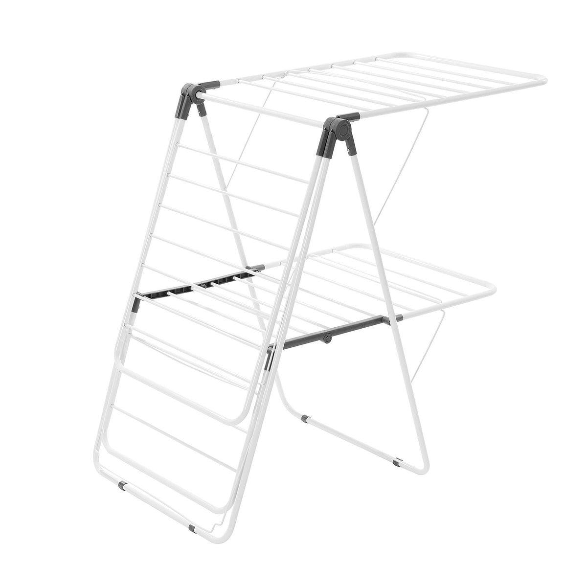Clothes Drying Rack, 2-Tier Foldable Laundry Dryer Rack with Sock Clips & 31 Dry Rods, Metal Height Adjustable Drying Racks for Outdoor & Indoor, Free-Standing & Space-Saving Hanger, White