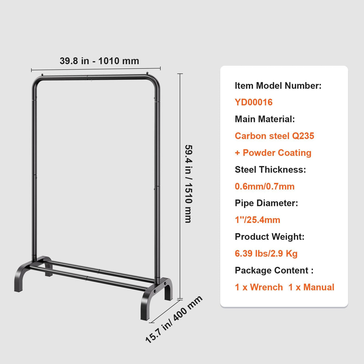 Clothes Rack, Heavy Duty Clothing Garment Rack with Hanging Rod and Bottom Storage Area, Clothing Rack for Bedroom Guest Room