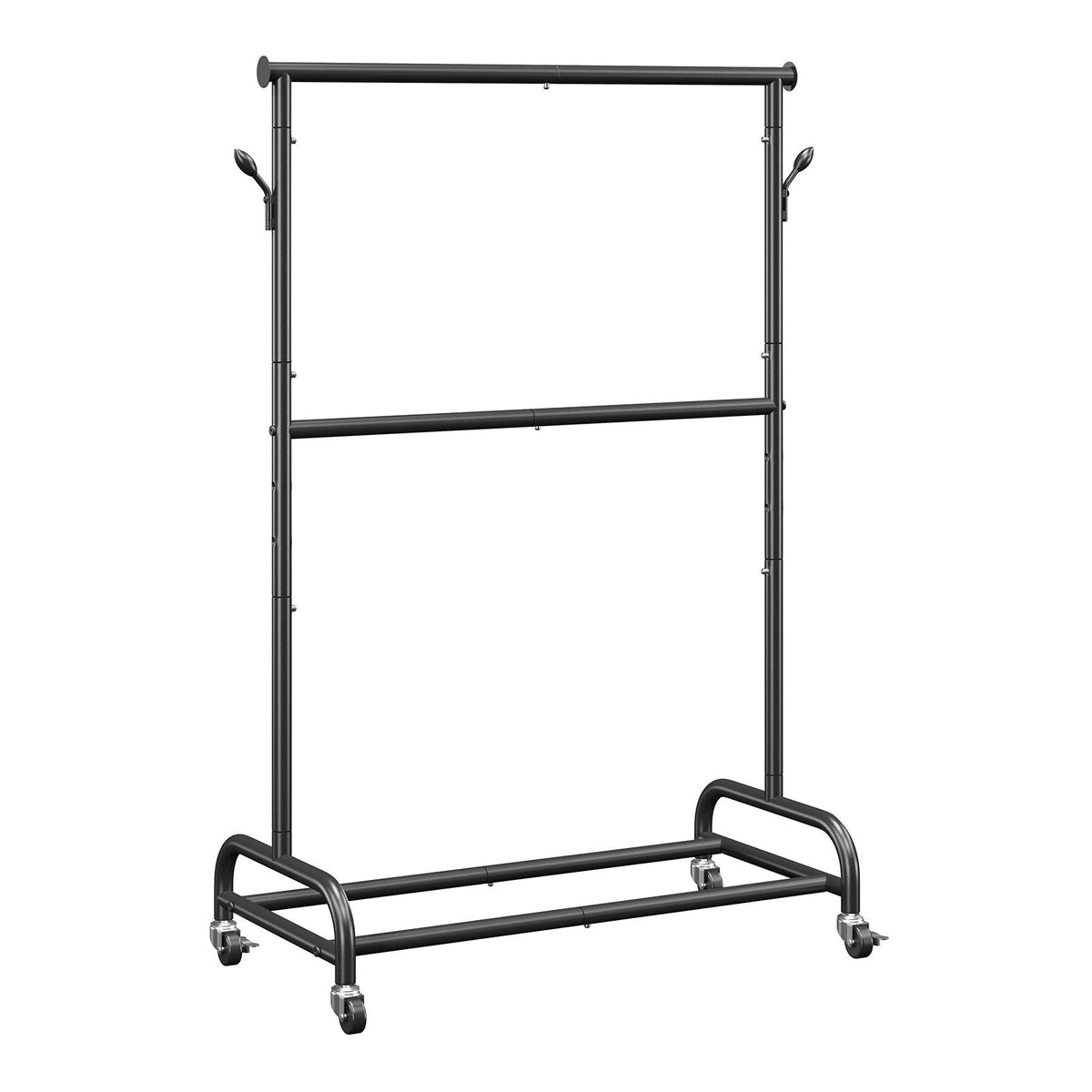 Clothes Rack, Rolling Clothing Garment Rack with Adjustable Crossbar and Side Hooks, 150 lbs Load Capacity, Heavy Duty Carbon Steel Clothing Racks with Wheels for Bedroom, Laundry, Living Room