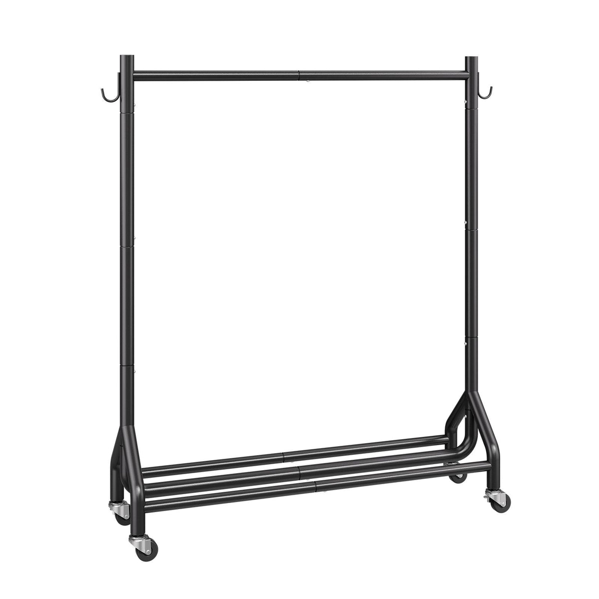 Clothes Rack, Rolling Clothing Garment Rack with Hanging Rod and Side Hooks, 198 lbs Load Capacity, Heavy Duty Carbon Steel Clothing Racks with Wheels, Ideal for Bedroom, Laundry, Living Room