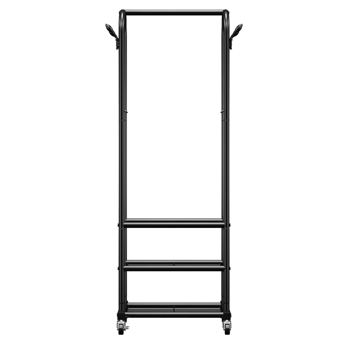 Clothes Rack, Rolling Clothing Garment Rack with Hanging Rod and Side Hooks, 3 Storage Shelves, 99 lbs Load Capacity, Heavy Duty Carbon Steel Clothing Racks for Bedroom, Laundry, Living Room