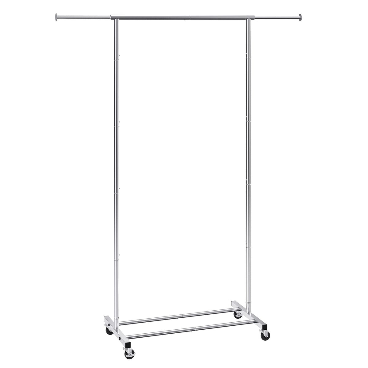 Clothes Rack with Wheels, Heavy Duty Clothing Garment Rack with Hanging Rod and Bottom Storage Area, Adjustable Length Clothing Rack, 2 Lockable Wheels