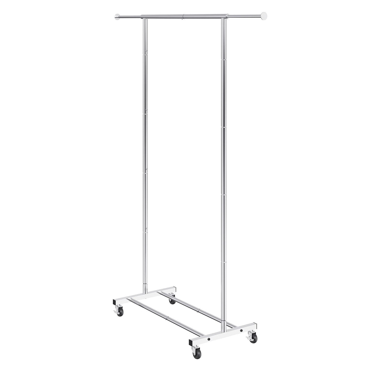 Clothes Rack with Wheels, Heavy Duty Clothing Garment Rack with Hanging Rod and Bottom Storage Area, Adjustable Length Clothing Rack, 2 Lockable Wheels