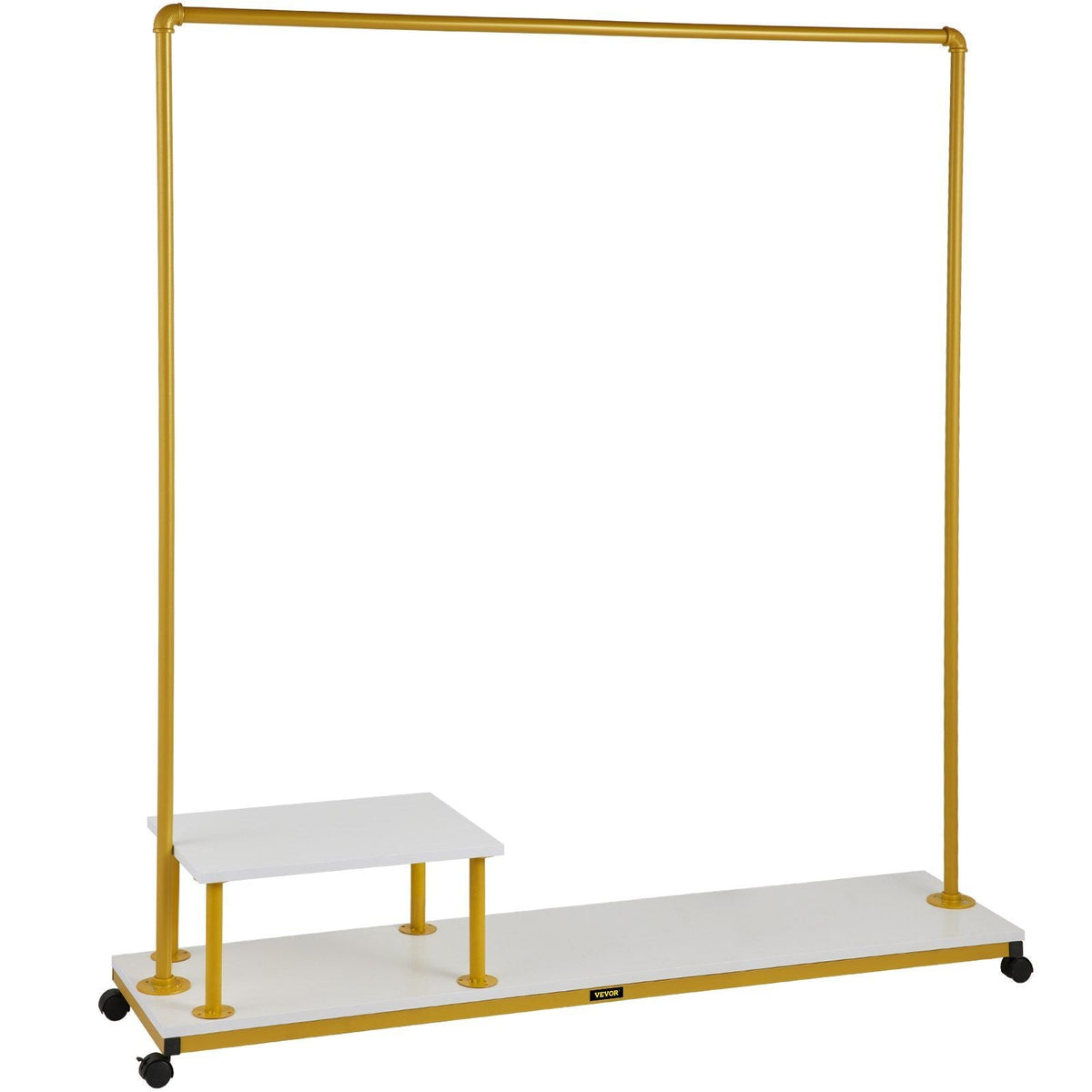 Clothing Garment Rack, 59.1\"x14.2\"x63.0\", Heavy-Duty Clothes Rack with Bottom Shelf & Side Shelf, 4 Swivel Casters, Sturdy Steel Frame, Rolling Clothes Organizer for Retail Store Boutique, Go