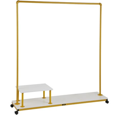 Clothing Garment Rack, 59.1\"x14.2\"x63.0\", Heavy-Duty Clothes Rack with Bottom Shelf & Side Shelf, 4 Swivel Casters, Sturdy Steel Frame, Rolling Clothes Organizer for Retail Store Boutique, Go