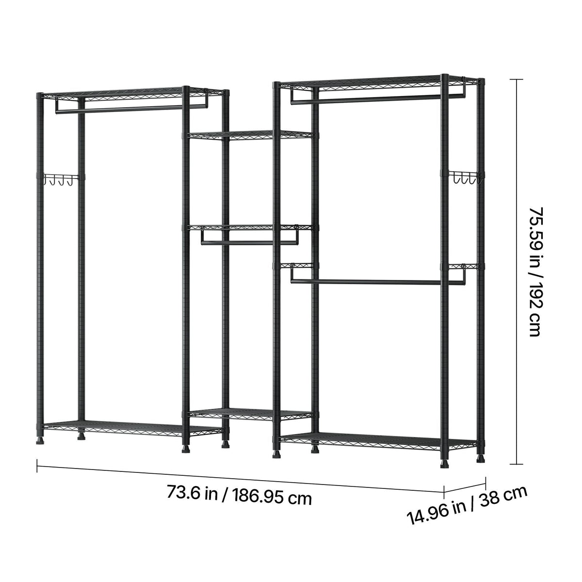 Clothing Garment Rack, Heavy Duty Closet Wardrobe, 7 Adjustable Tiers Clothes Racks with Steel Frame, 850 lbs Load Capacity Clothes Rack with 4 Hanging Rods for Bedroom, Clothing Store, Hallway