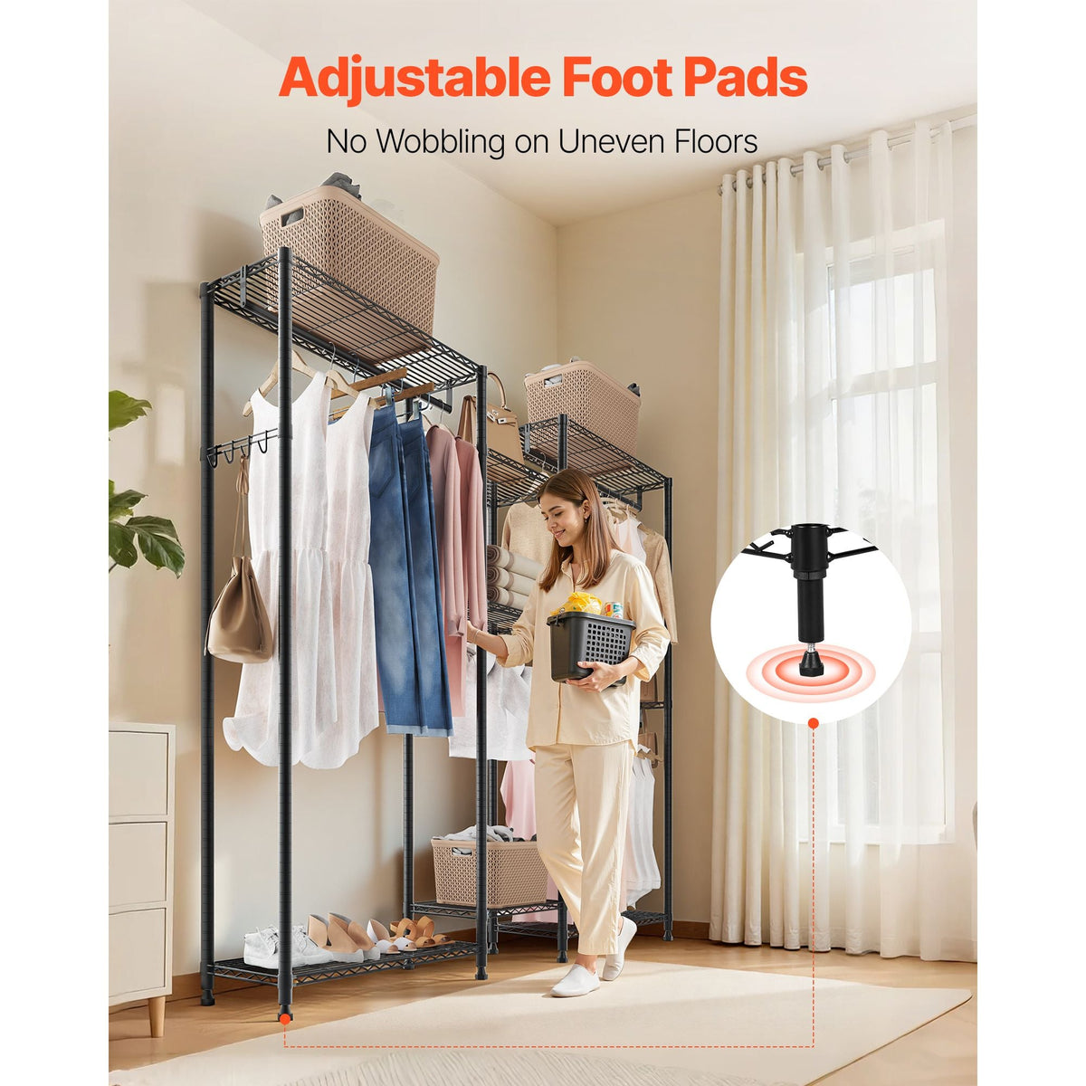Clothing Garment Rack, Heavy Duty Closet Wardrobe, 7 Adjustable Tiers Clothes Racks with Steel Frame, 850 lbs Load Capacity Clothes Rack with 4 Hanging Rods for Bedroom, Clothing Store, Hallway