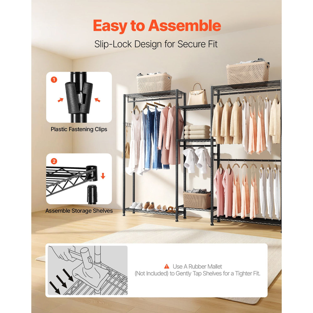 Clothing Garment Rack, Heavy Duty Closet Wardrobe, 7 Adjustable Tiers Clothes Racks with Steel Frame, 850 lbs Load Capacity Clothes Rack with 4 Hanging Rods for Bedroom, Clothing Store, Hallway