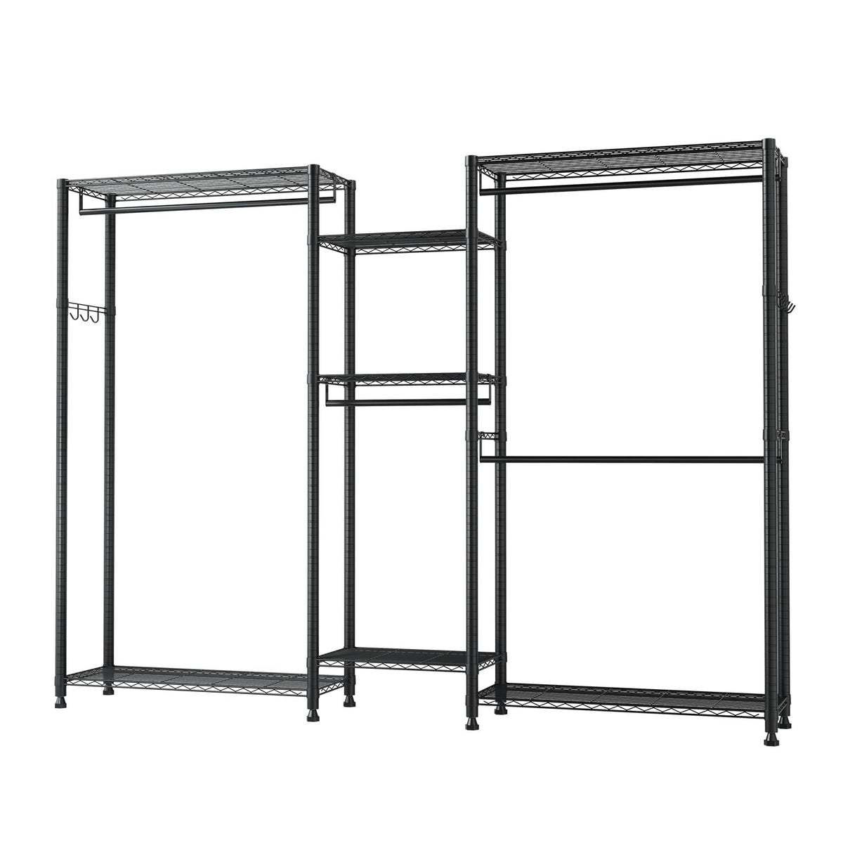 Clothing Garment Rack, Heavy Duty Closet Wardrobe, 7 Adjustable Tiers Clothes Racks with Steel Frame, 850 lbs Load Capacity Clothes Rack with 4 Hanging Rods for Bedroom, Clothing Store, Hallway