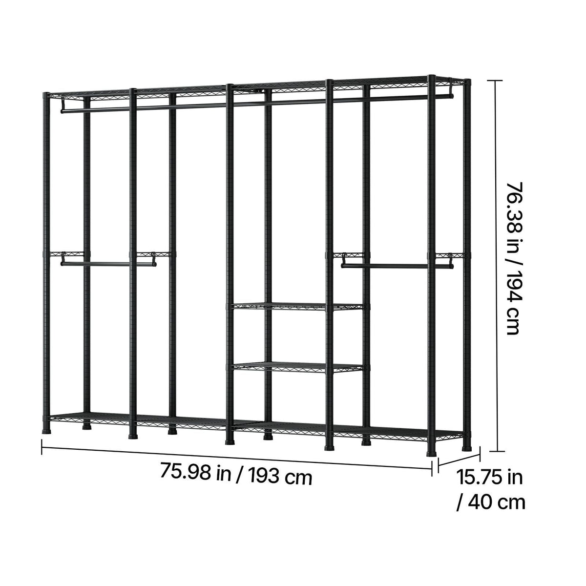 Clothing Garment Rack, Heavy Duty Closet Wardrobe, Adjustable Tiers Clothes Racks with Steel Frame, 1100 lbs Load Capacity Clothes Rack with 4 Hanging Rods for Bedroom, Clothing Store, Hallway
