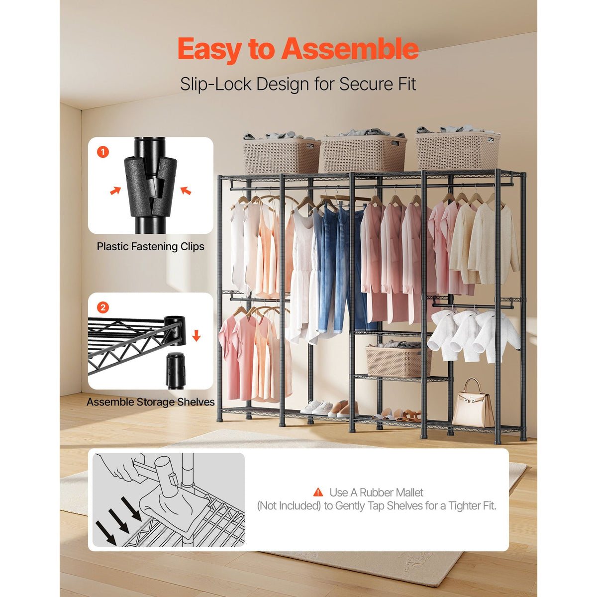 Clothing Garment Rack, Heavy Duty Closet Wardrobe, Adjustable Tiers Clothes Racks with Steel Frame, 1100 lbs Load Capacity Clothes Rack with 4 Hanging Rods for Bedroom, Clothing Store, Hallway