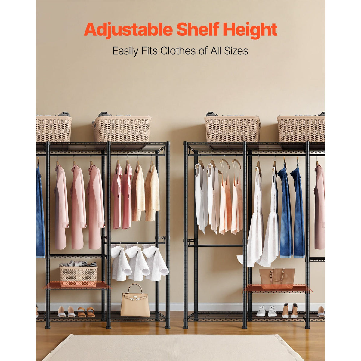 Clothing Garment Rack, Heavy Duty Closet Wardrobe, Adjustable Tiers Clothes Racks with Steel Frame, 1100 lbs Load Capacity Clothes Rack with 4 Hanging Rods for Bedroom, Clothing Store, Hallway