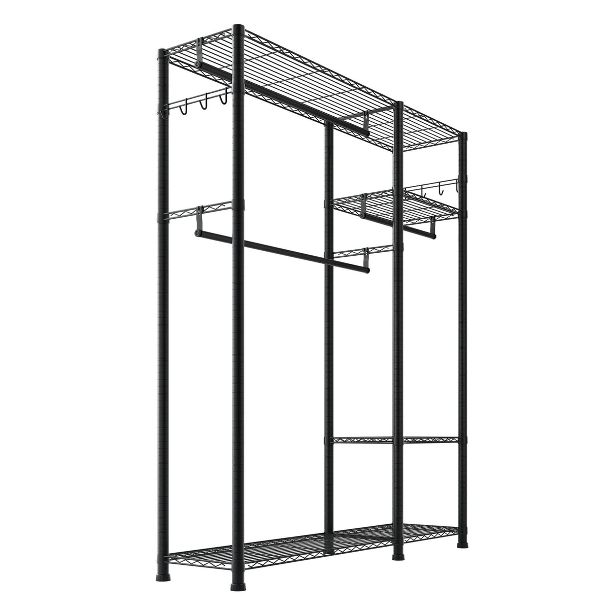 Clothing Garment Rack, Heavy Duty Clothes Rack, 6 Adjustable Tiers Clothes Racks with Steel Frame, 800 lbs Load Capacity Closet Wardrobe with 3 Hanging Rods for Bedroom, Clothing Store, Hallway