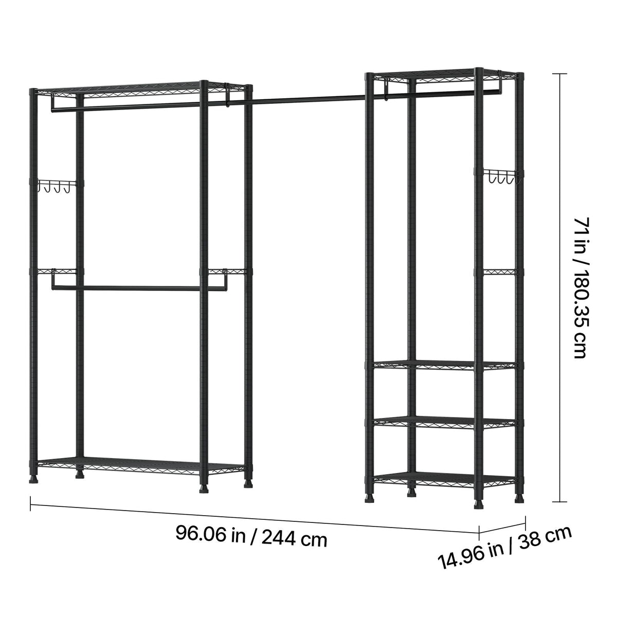 Clothing Garment Rack, Heavy Duty Clothes Rack, Freestanding Clothes Racks with Steel Frame, 800 lbs Load Capacity Closet Wardrobe with Storage Shelves for Bedroom, Clothing Store, Hallway