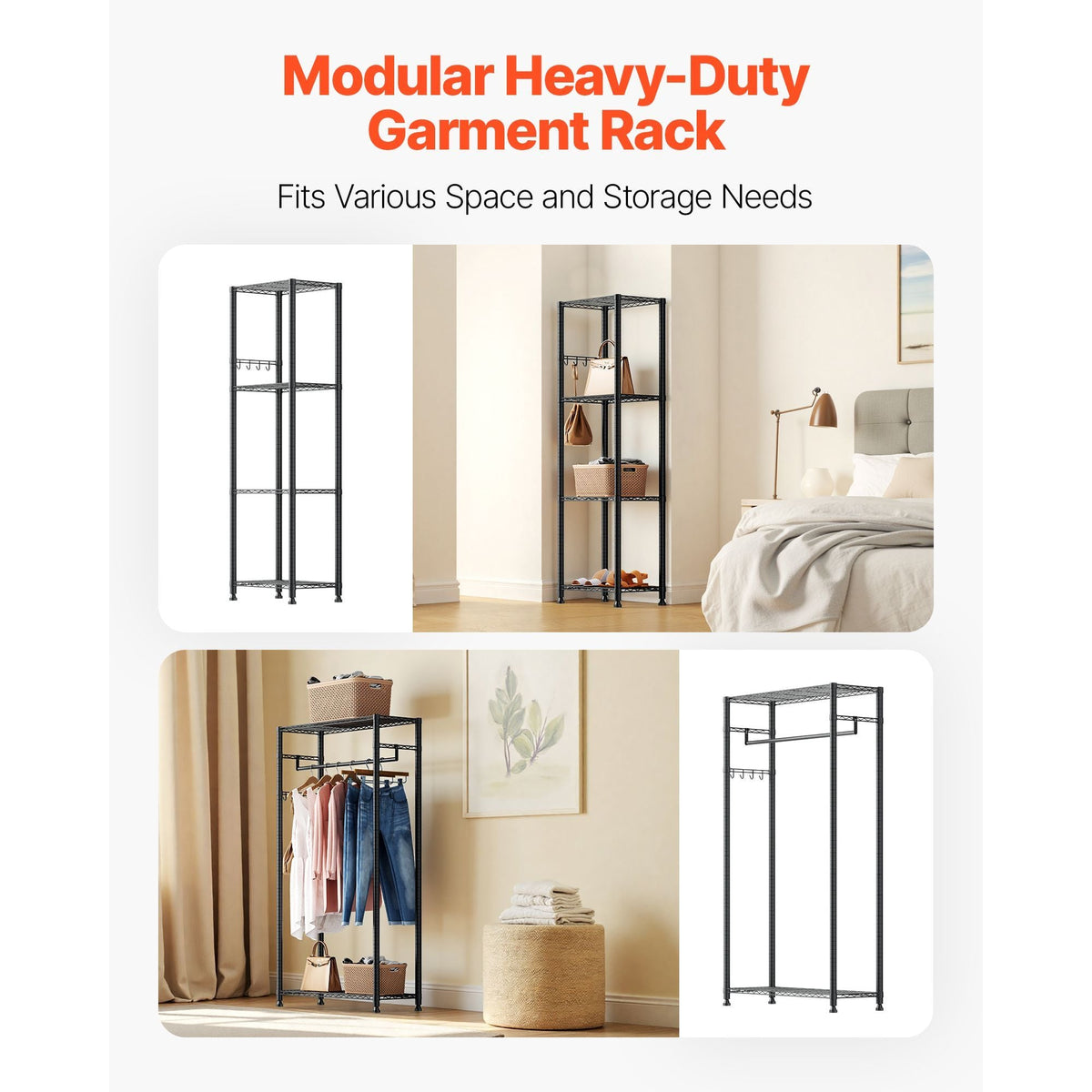 Clothing Garment Rack, Heavy Duty Clothes Rack, Freestanding Clothes Racks with Steel Frame, 800 lbs Load Capacity Closet Wardrobe with Storage Shelves for Bedroom, Clothing Store, Hallway