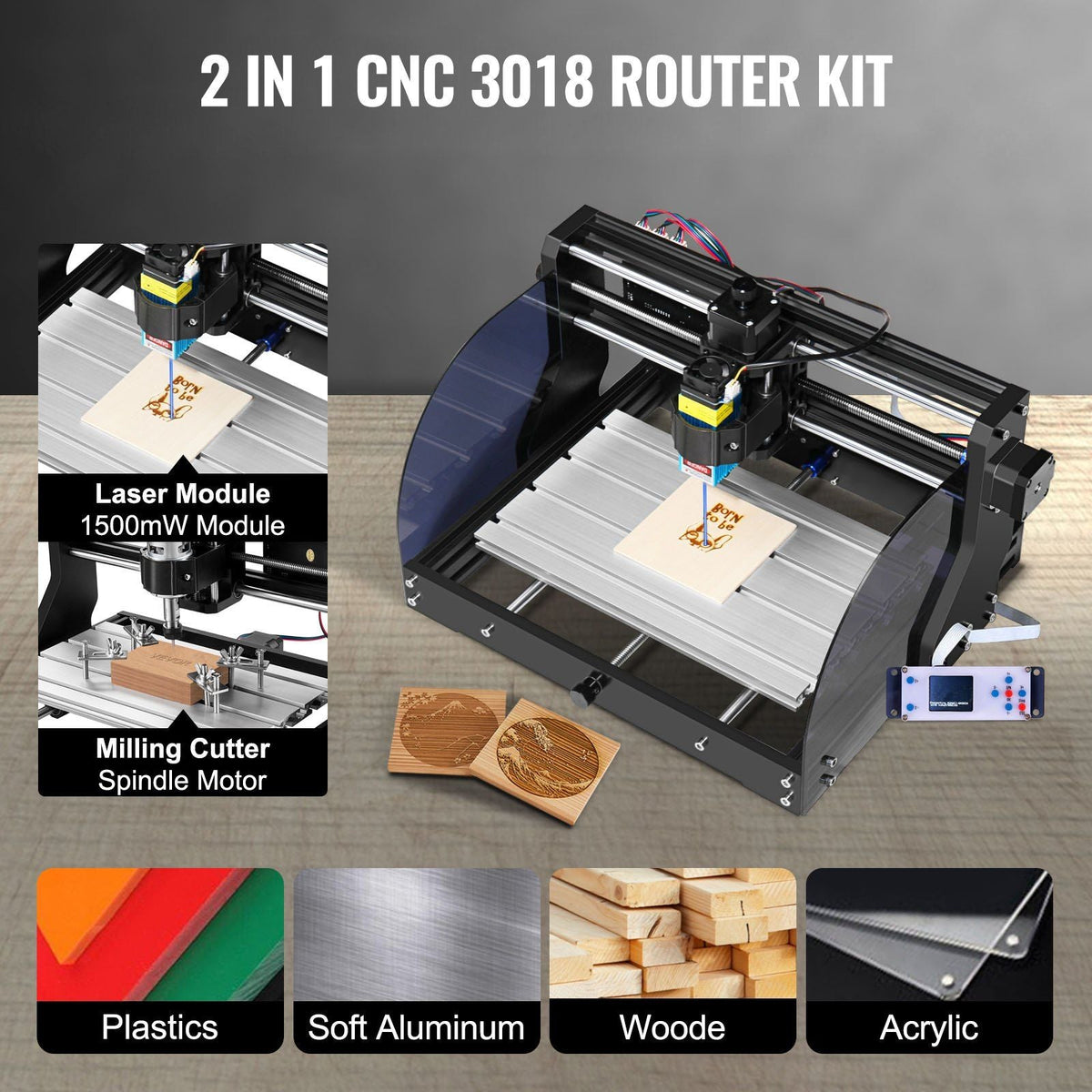 CNC 3018 Pro CNC Router 15W Laser 3 Axis GRBL Control CNC Machine Laser Engraver