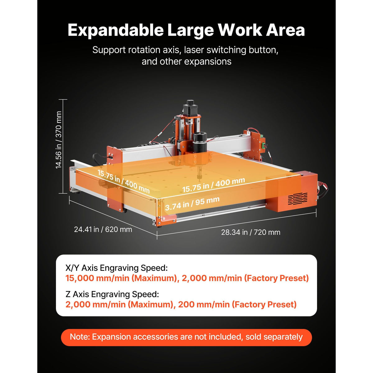 CNC Router Machine, 100W Spindle, 3-Axis Wood Engraving Milling Machine, with 15.75 x 15.75 x 3.74 in Working Area, Linear Rail, Aluminum Alloy Structure, for Wood Acrylic Carving Cutting