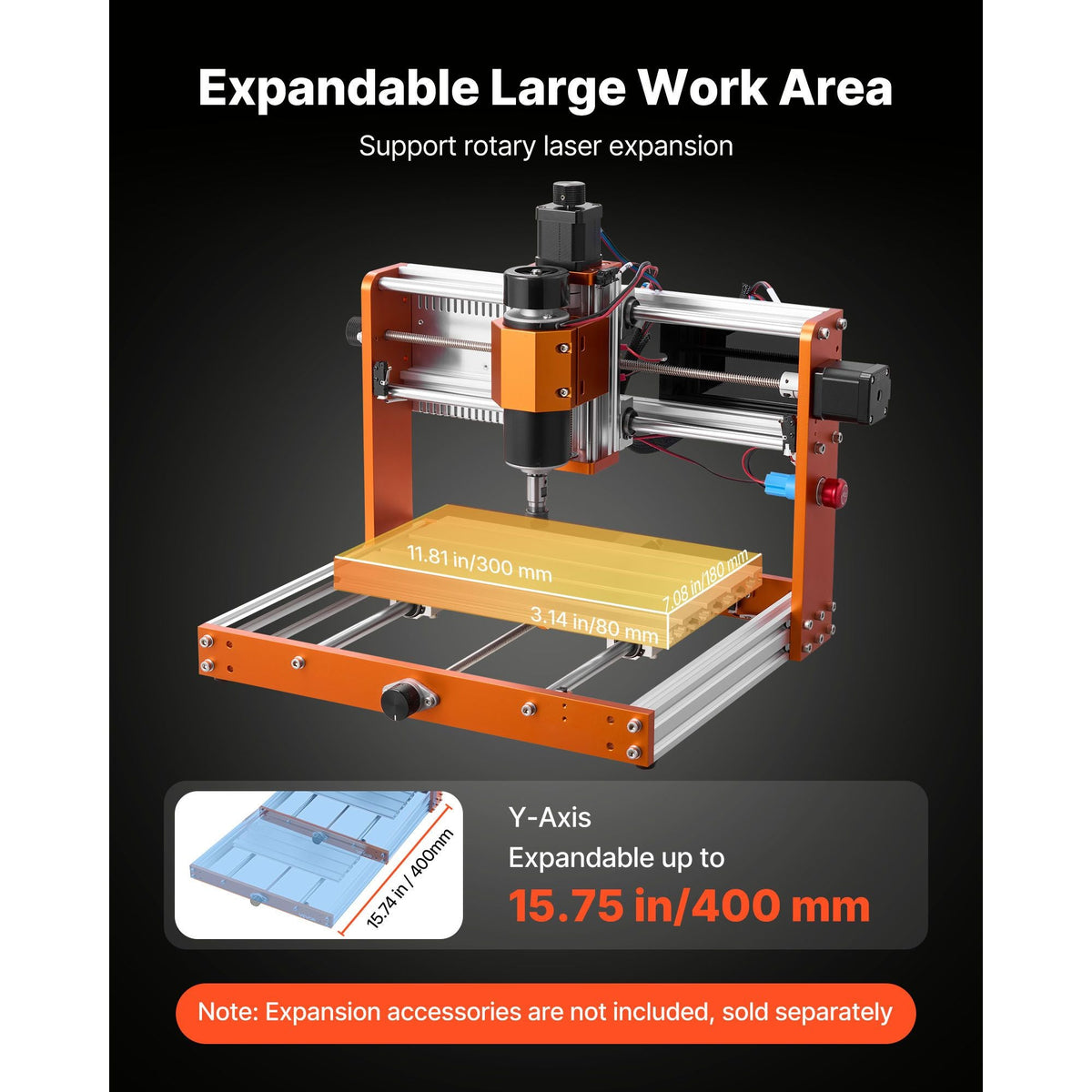 CNC Router Machine, 500W Spindle, 3-Axis Wood Engraving Milling Machine, with 300 x 180 x 80 mm Working Area, Offline Controller, Limit Switch, E-Stop, for Wood Acrylic Plastic Carving Cutting