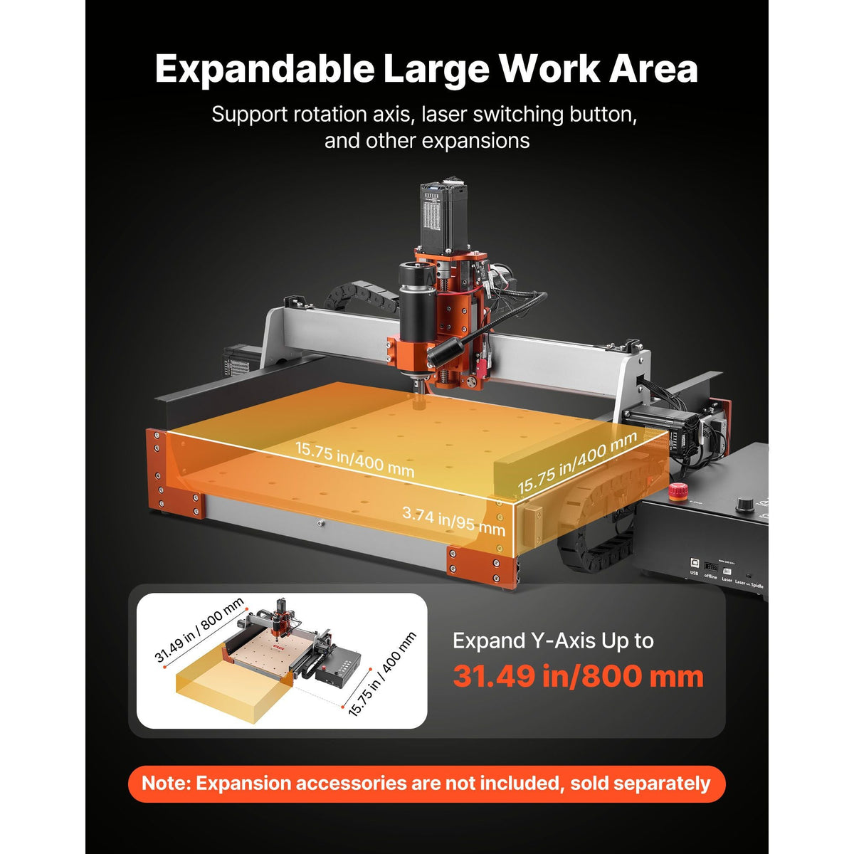 CNC Router Machine, 500W Spindle, 3-Axis Wood Engraving Milling Machine, with Dual Linear Rails & Ball Screw, 15.75 x 15.75 x 3.74 in Working Area, Trim Router, for Wood Acrylic Carving Cutting