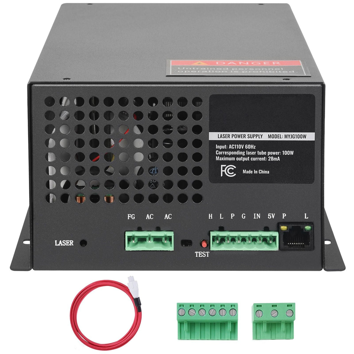 CO2 Laser Power Supply, 100W, Power Supply for 100W Laser Tube, Constant Current Protection, Open Circuit Protection, Fast Heat Dissipation, Compatible for Multi-brand Laser Engravers & Cutters