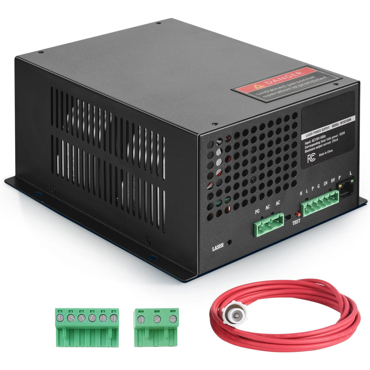 CO2 Laser Power Supply, 100W, Power Supply for 100W Laser Tube, Constant Current Protection, Open Circuit Protection, Fast Heat Dissipation, Compatible for Multi-brand Laser Engravers & Cutters