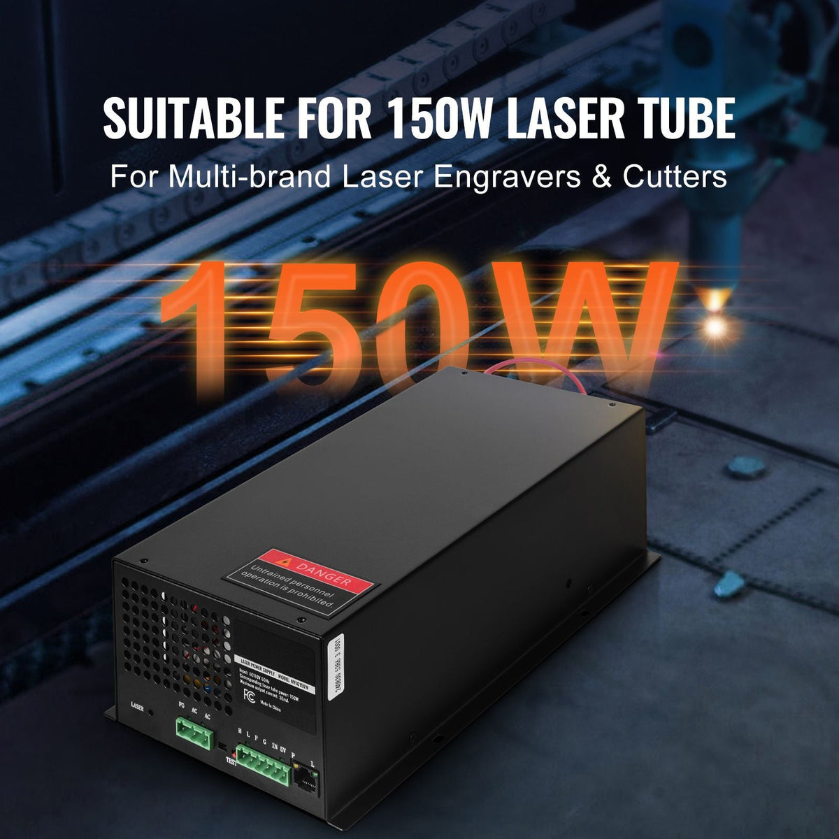 CO2 Laser Power Supply, 150W, Power Supply for 150W Laser Tube, Constant Current Protection, Open Circuit Protection, Fast Heat Dissipation, Compatible for Multi-brand Laser Engravers & Cutters