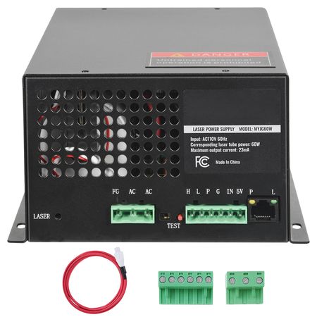 CO2 Laser Power Supply, 60W, Power Supply for 60W Laser Tube, Constant Current Protection, Open Circuit Protection, Fast Heat Dissipation, Compatible for Multi-brand Laser Engravers & Cutters