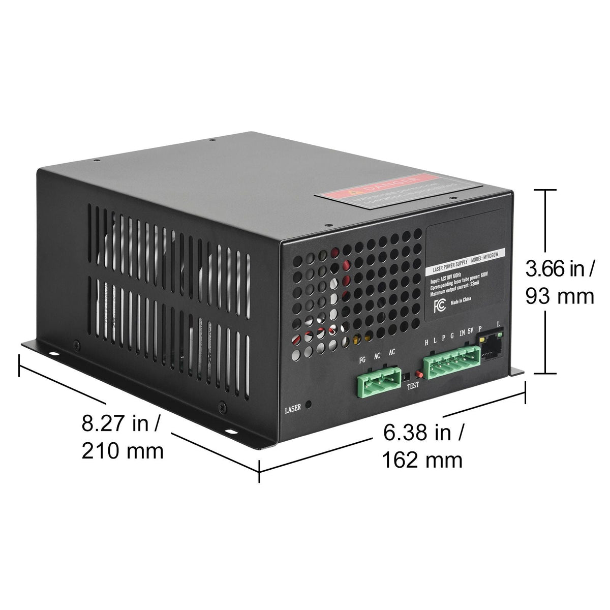 CO2 Laser Power Supply, 60W, Power Supply for 60W Laser Tube, Constant Current Protection, Open Circuit Protection, Fast Heat Dissipation, Compatible for Multi-brand Laser Engravers & Cutters