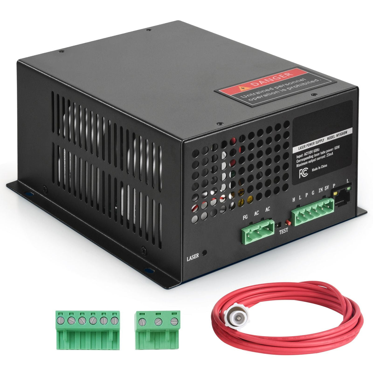 CO2 Laser Power Supply, 60W, Power Supply for 60W Laser Tube, Constant Current Protection, Open Circuit Protection, Fast Heat Dissipation, Compatible for Multi-brand Laser Engravers & Cutters