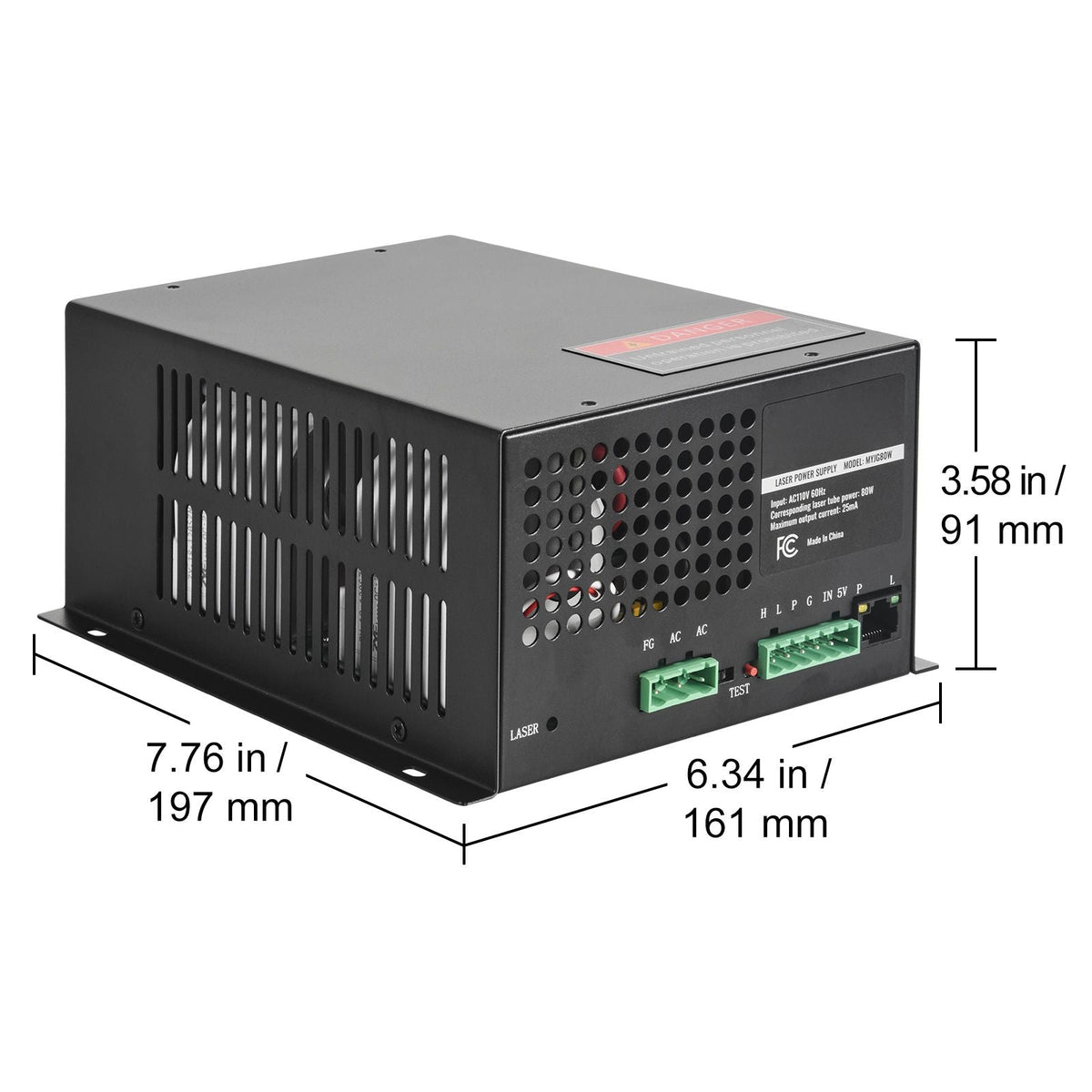 CO2 Laser Power Supply, 80W, Power Supply for 80W Laser Tube, Constant Current Protection, Open Circuit Protection, Fast Heat Dissipation, Compatible for Multi-brand Laser Engravers & Cutters