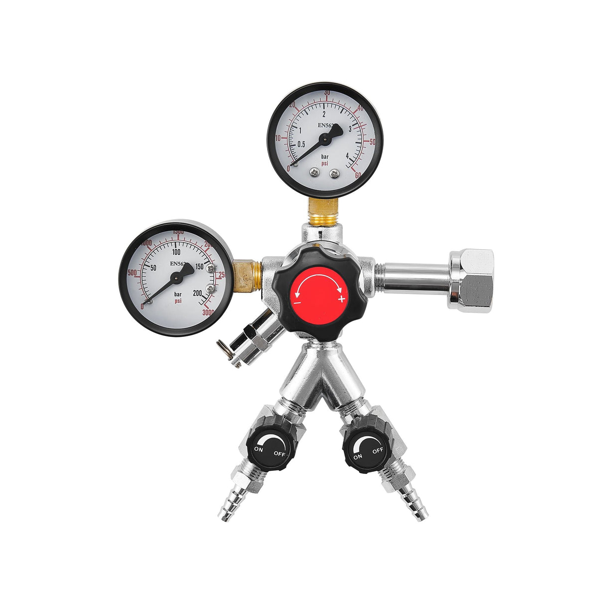 CO2 Regulator, Dual-Gauge Dual-Valve Beer Keg Regulator, 0–60 PSI Adjustable Pressure, Heavy-Duty CO2 Tank Gas Regulator with 2 Check Valves, for Draft Beer Homebrewing, Fits CGA320 Interface