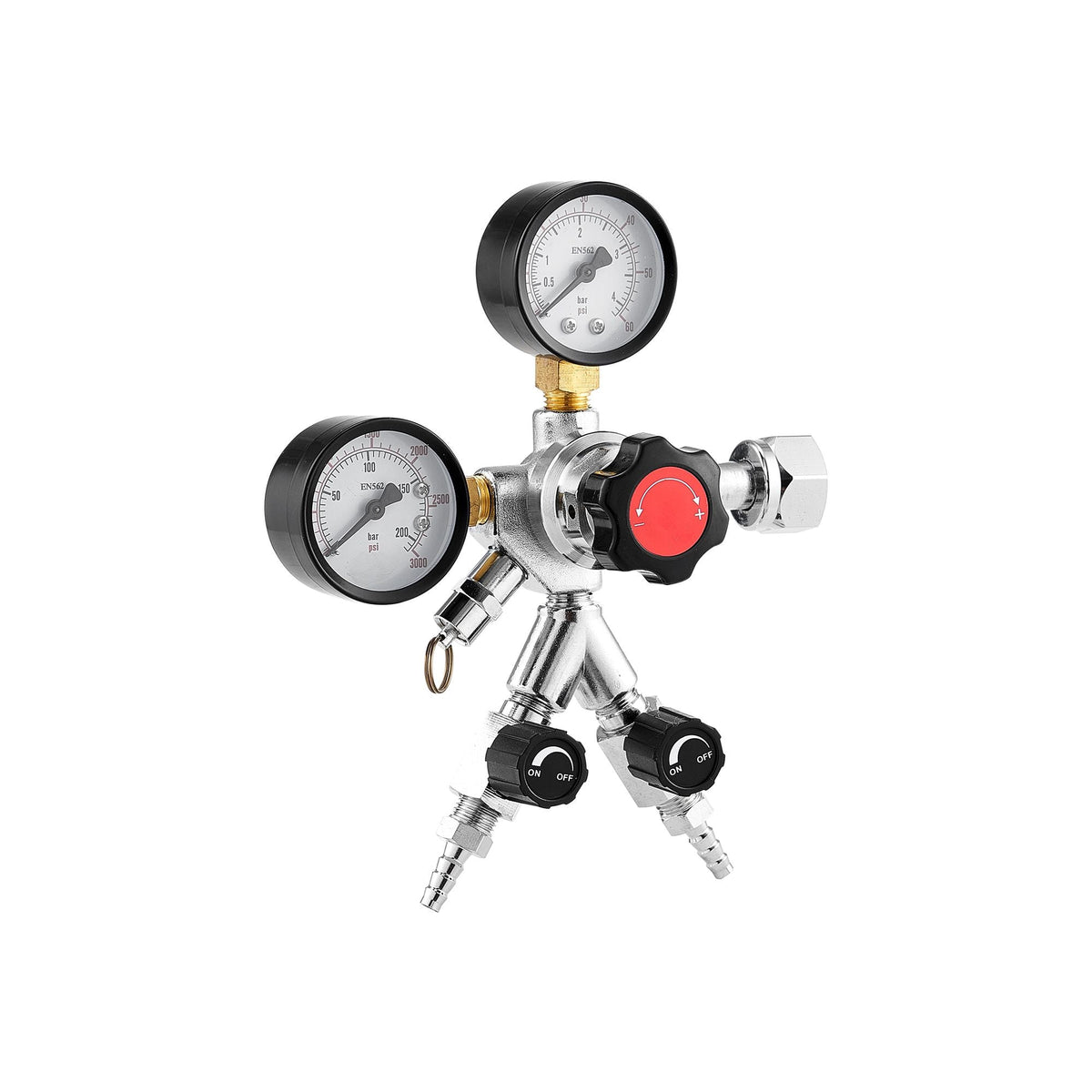 CO2 Regulator, Dual-Gauge Dual-Valve Beer Keg Regulator, 0–60 PSI Adjustable Pressure, Heavy-Duty CO2 Tank Gas Regulator with 2 Check Valves, for Draft Beer Homebrewing, Fits CGA320 Interface
