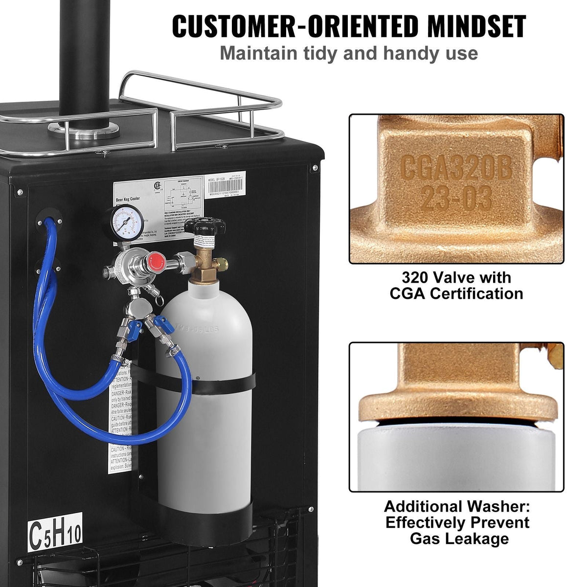 CO2 Regulator Gauge with 0-60PSI, Heavy Duty CO2 Gauge Gas System, Draft Beer Regulator with Adjustable Pressure Regulator, Check Valve for Draft Beer Homebrew (5 LBS CO2 Tank)