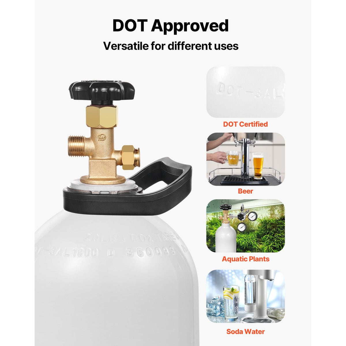 CO2 Tank, 20 lbs New Aluminum Alloy Cylinder, CO2 Air Tank with Light Spray Coating, CGA320 Valve, Handle & Purple Copper Siphon, DOT Approved Cylinder for Draft Beer Dispensing and Soda Maker