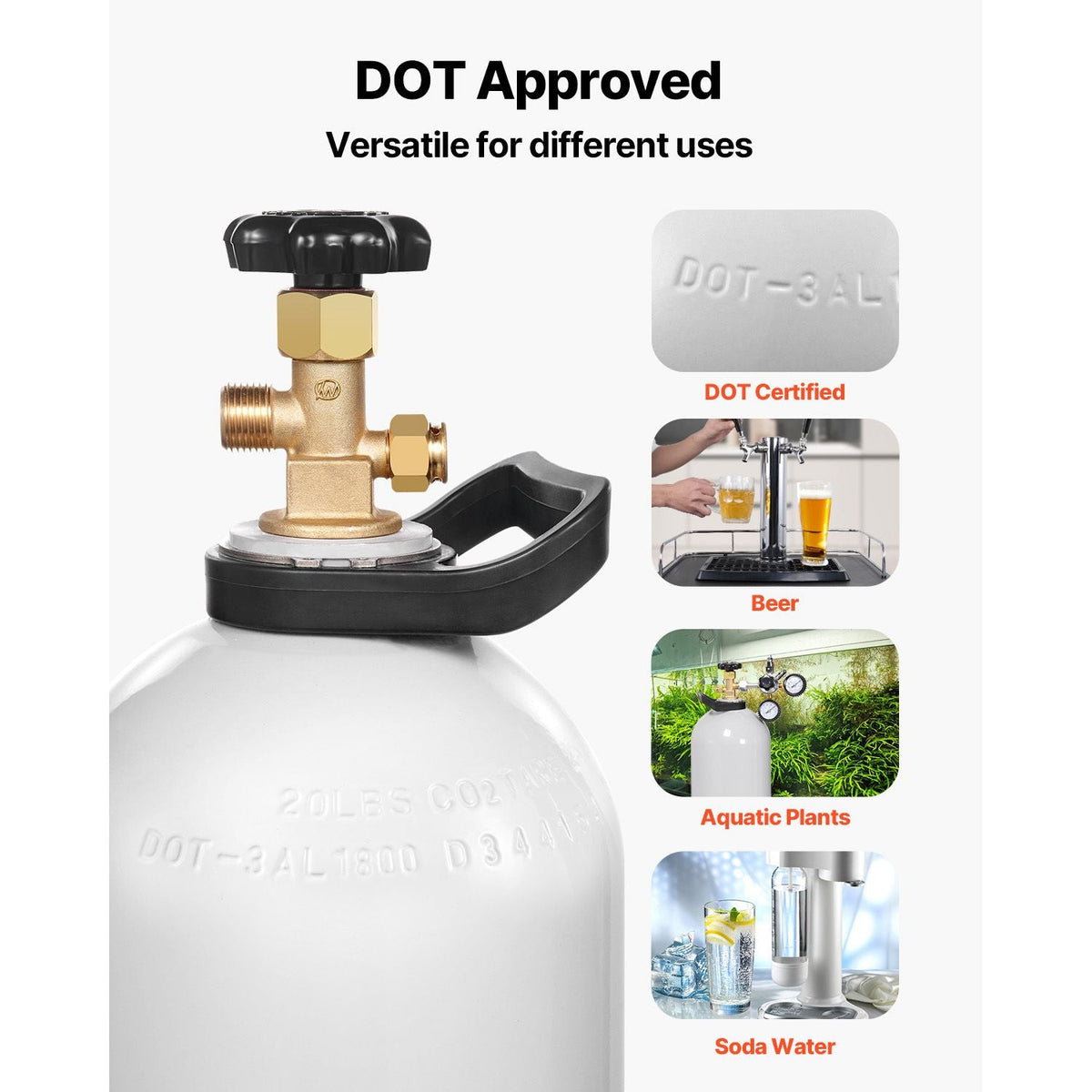 CO2 Tank, 20 lbs New Aluminum Alloy Cylinder, CO2 Air Tank with Spray Coating, CGA320 Valve, Handle & Adjustable Pressure, DOT & TC Approved Cylinder for Draft Beer Dispensing and Soda Maker
