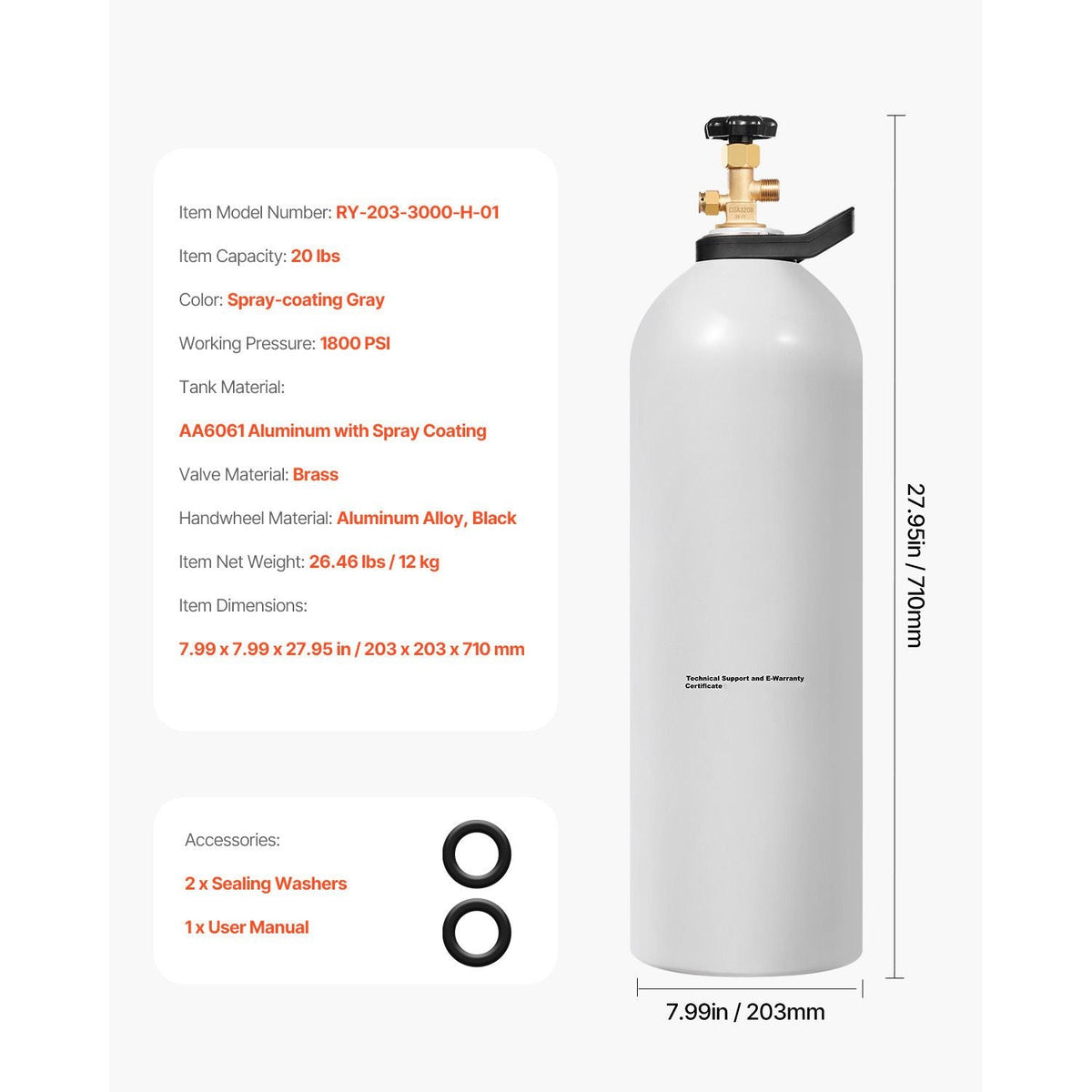 CO2 Tank, 20 lbs New Aluminum Alloy Cylinder, CO2 Air Tank with Spray Coating, CGA320 Valve, Handle & Adjustable Pressure, DOT & TC Approved Cylinder for Draft Beer Dispensing and Soda Maker