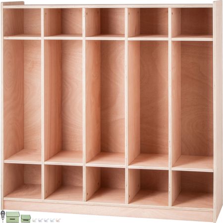 Coat Locker, 5-Section Daycare Cubby Coat Rack 48×13×48 inch, Classroom Coat Locker and Backpack Hanger, with 5 Hooks and Storage Boxes, for Kindergarten & School, Natural