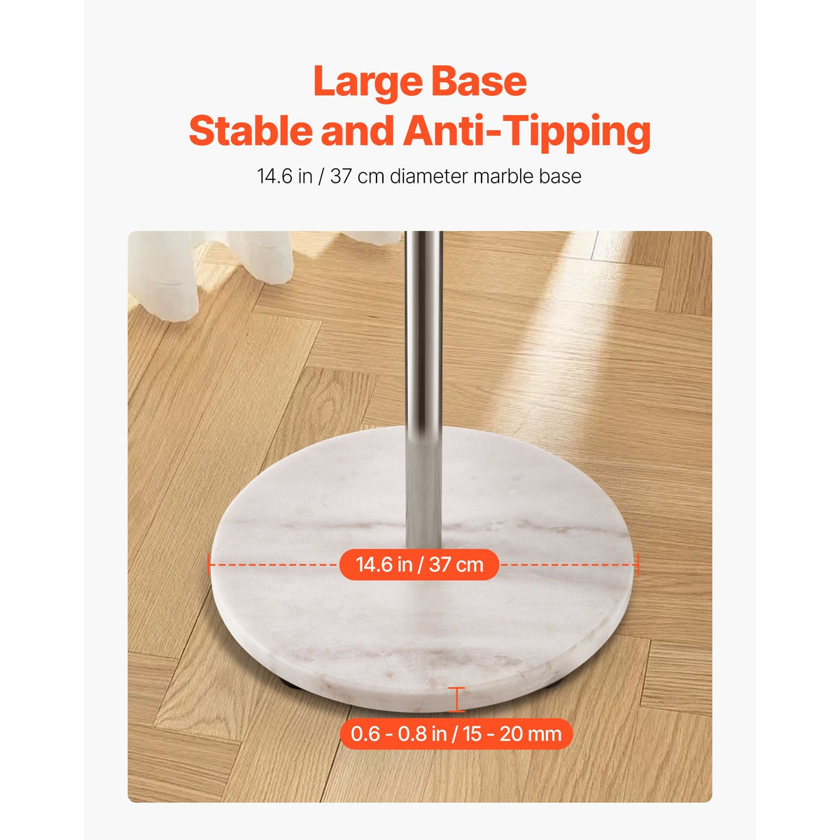 Coat Rack, Freestanding Coats Rack Stand with Stable Marble Base & 8 Hooks, Free Standing Hall Coat Tree for Entryway, Bedroom, Office, Living Room, Modern Clothes Hanger for Coats, Hats, Bags