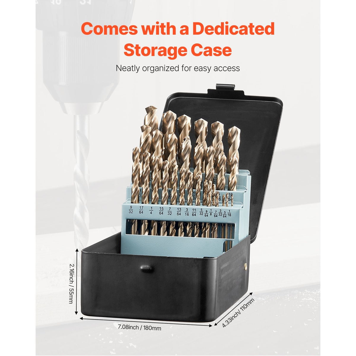Cobalt Drill Bit Set, 29 Pcs, M35 High Speed Steel Cobalt Drill Bits with Storage Case, for Drilling Metal, Stainless Steel, Aluminum Alloy, Wood, Plastic, for Professional Work and Home DIY