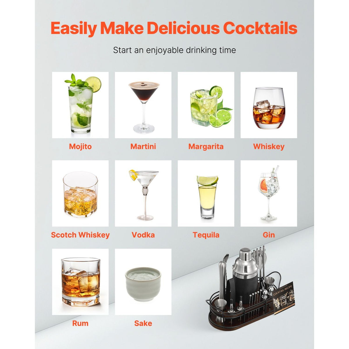Cocktail Shaker Set, 23-Piece Stainless Steel Bar Tools with Bamboo Stand, Martini Bartender Kit Accessories | Mixer Spoon, Muddler, Jiggers, Strainer, Liquor Pourers, Ice Tong, Corkscrew