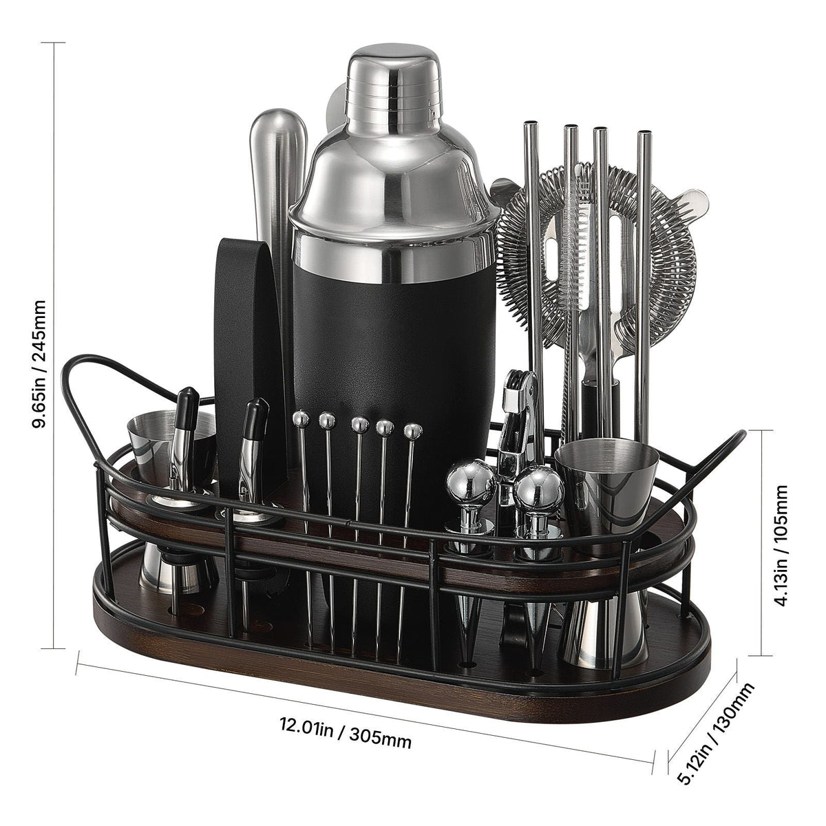 Cocktail Shaker Set, 23-Piece Stainless Steel Bar Tools with Bamboo Stand, Martini Bartender Kit Accessories | Mixer Spoon, Muddler, Jiggers, Strainer, Liquor Pourers, Ice Tong, Corkscrew