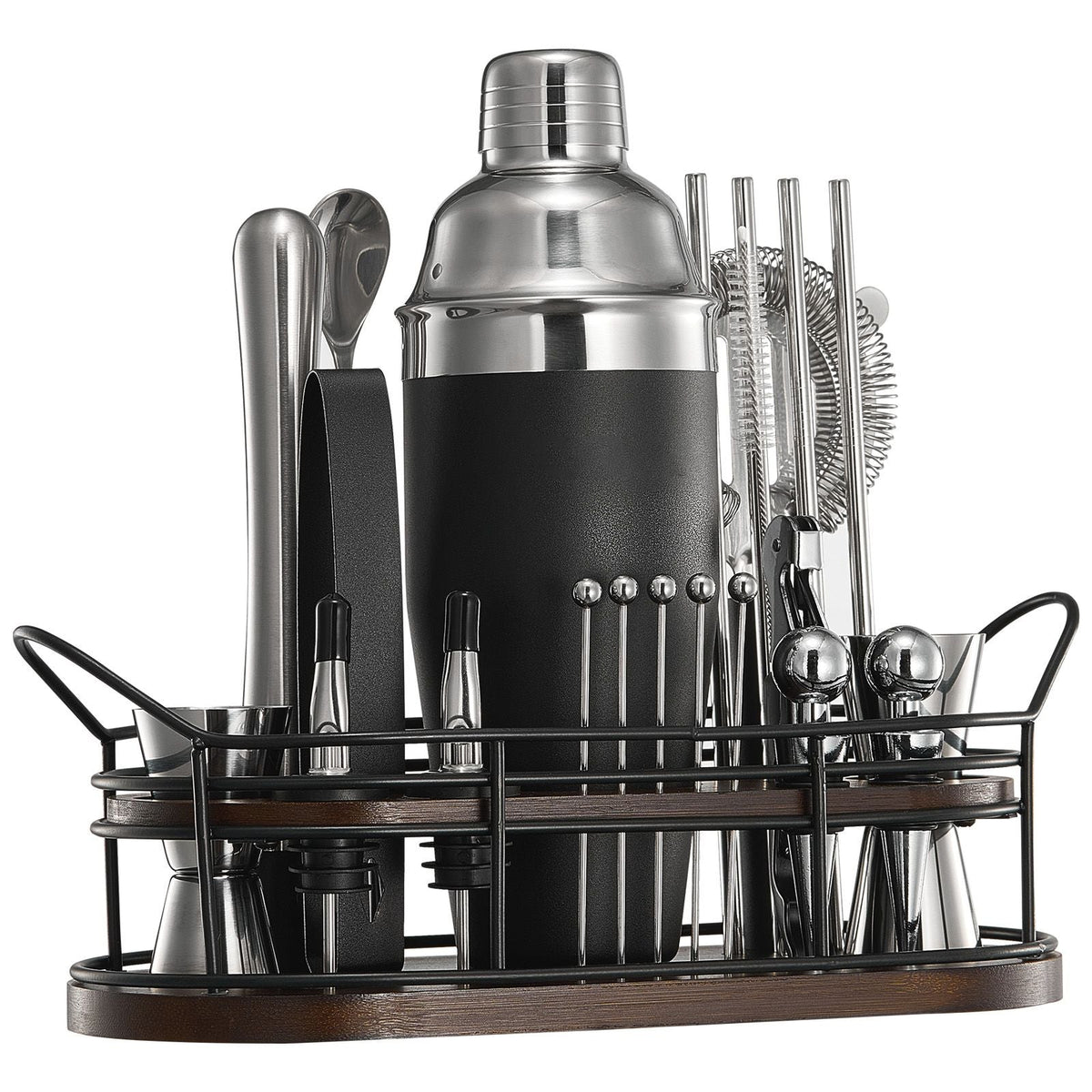 Cocktail Shaker Set, 23-Piece Stainless Steel Bar Tools with Bamboo Stand, Martini Bartender Kit Accessories | Mixer Spoon, Muddler, Jiggers, Strainer, Liquor Pourers, Ice Tong, Corkscrew