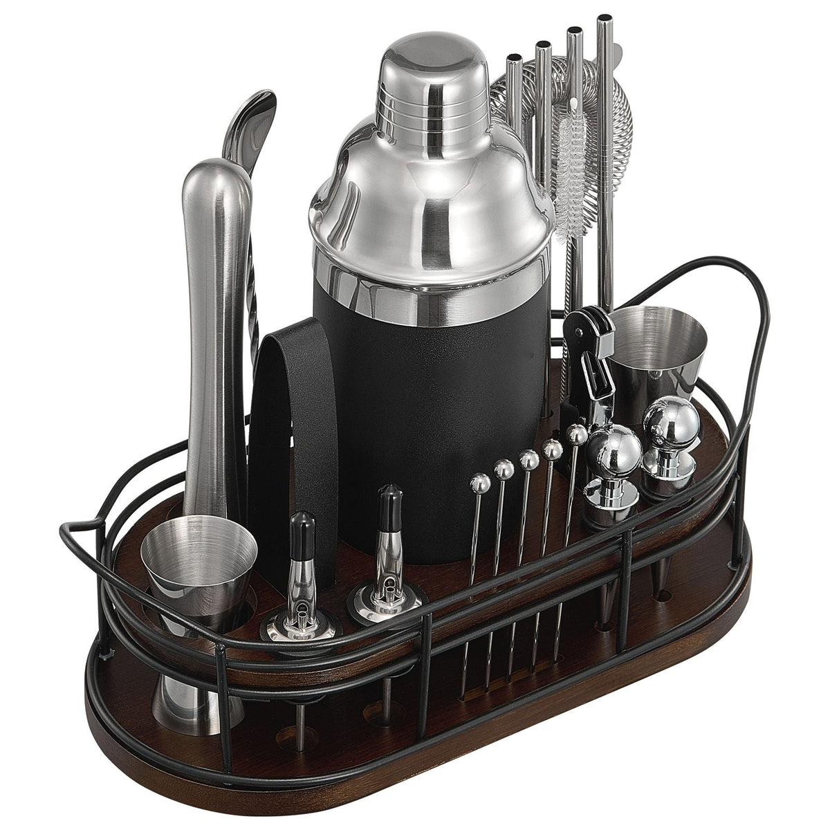 Cocktail Shaker Set, 23-Piece Stainless Steel Bar Tools with Bamboo Stand, Martini Bartender Kit Accessories | Mixer Spoon, Muddler, Jiggers, Strainer, Liquor Pourers, Ice Tong, Corkscrew