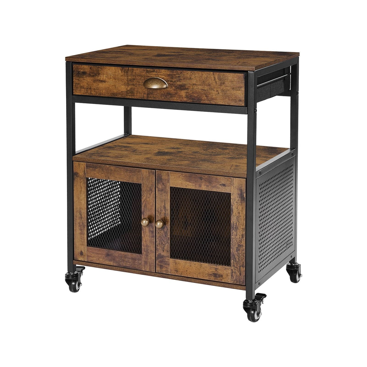 Coffee Bar Cabinet, 24 Inch Farmhouse Coffee Bar Cabinet with Storage, Movable Coffee Bar Table with Wheels & Mesh Door, Sideboard Buffet Cabinet for Kitchen, Entryway